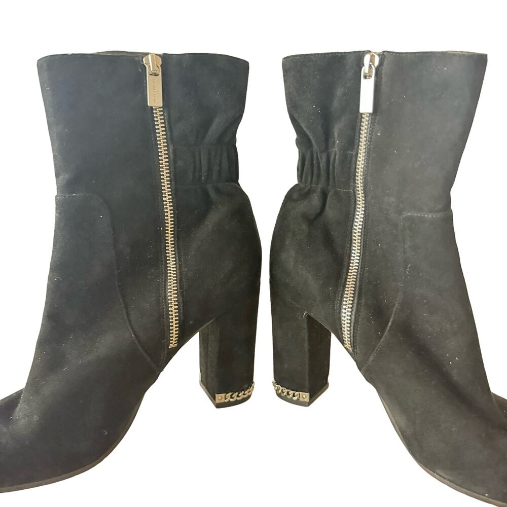 Michael Kors Delores Black Suede and Silver Chain Ankle Boots sz 9.5 coquette